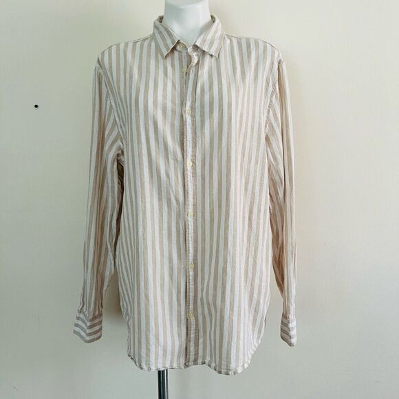 H&M Slim Fit Linen Blend Stripe Button Down - Picture 1 of 8